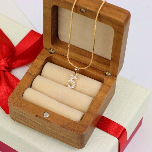 "Rose Gold Number 5 Pendant with Crystals – 18K Gold Plated Charm, XPPT1345 - Picture 10 of 13